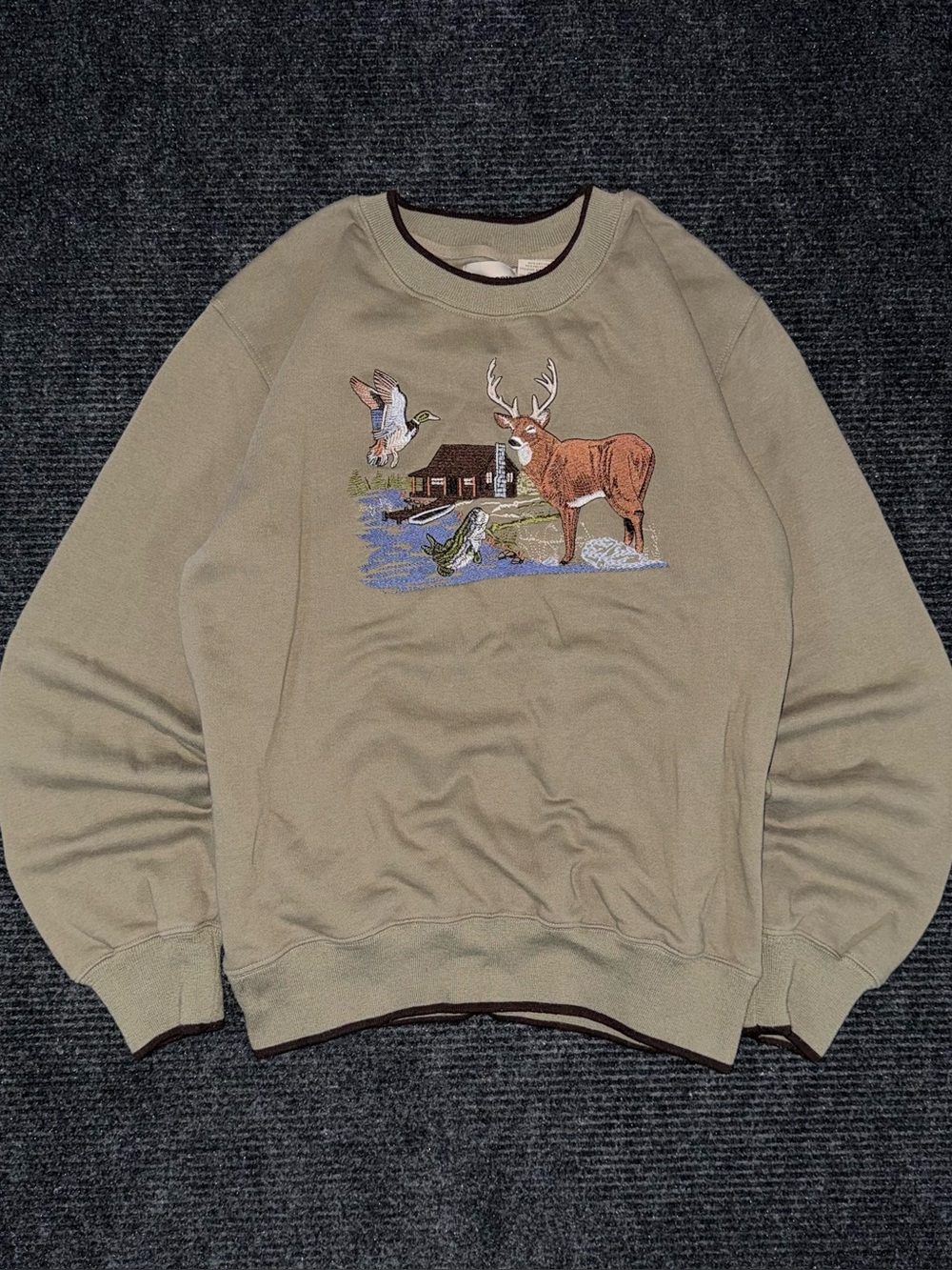 Vintage Deer Duck Embroidered Sweatshirt Mens M 90s Wildlife Hunting Cabin